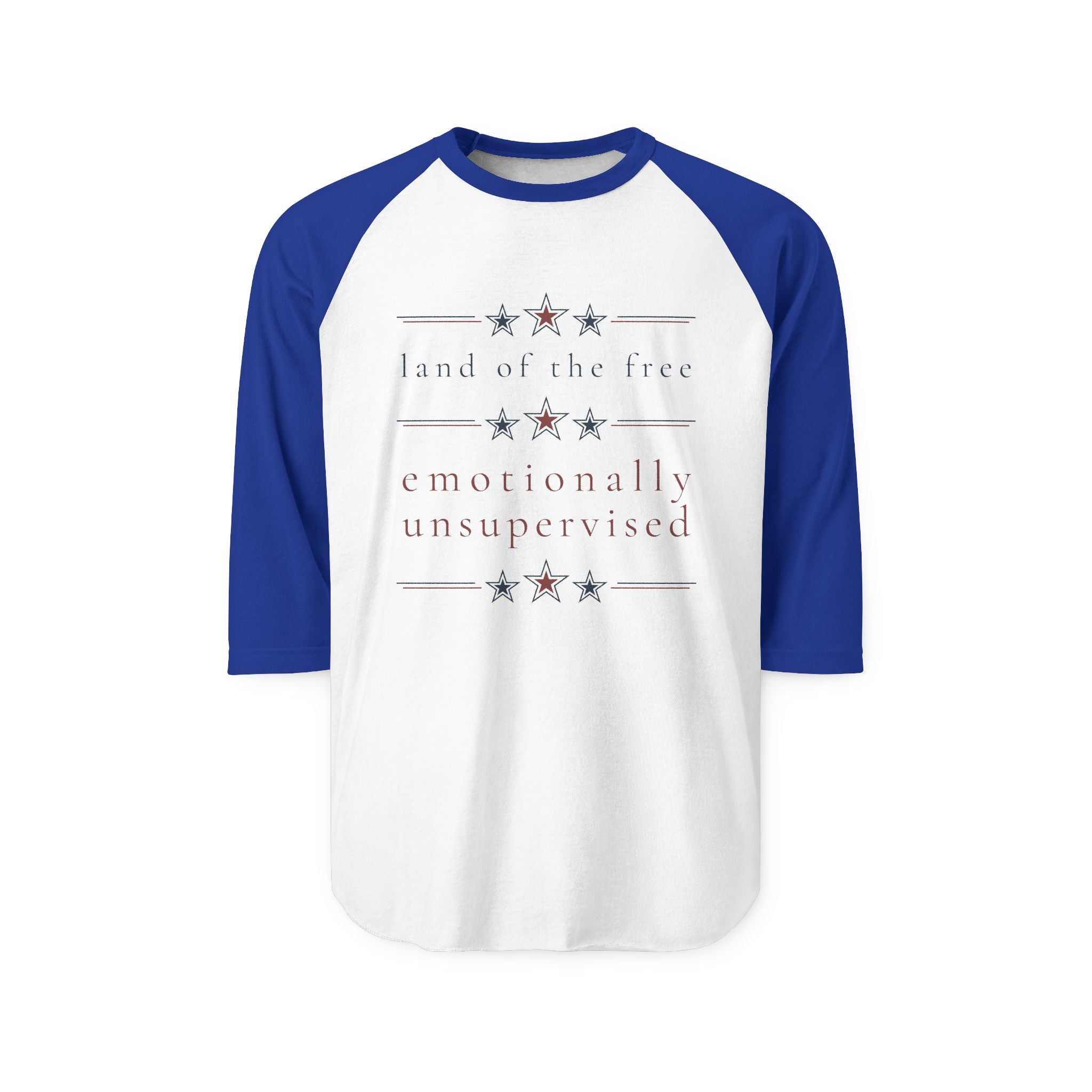land of the free. emotionally unsupervised | 3/4 sleeved shirt | Group Chat Energy | Red White & Unfiltered