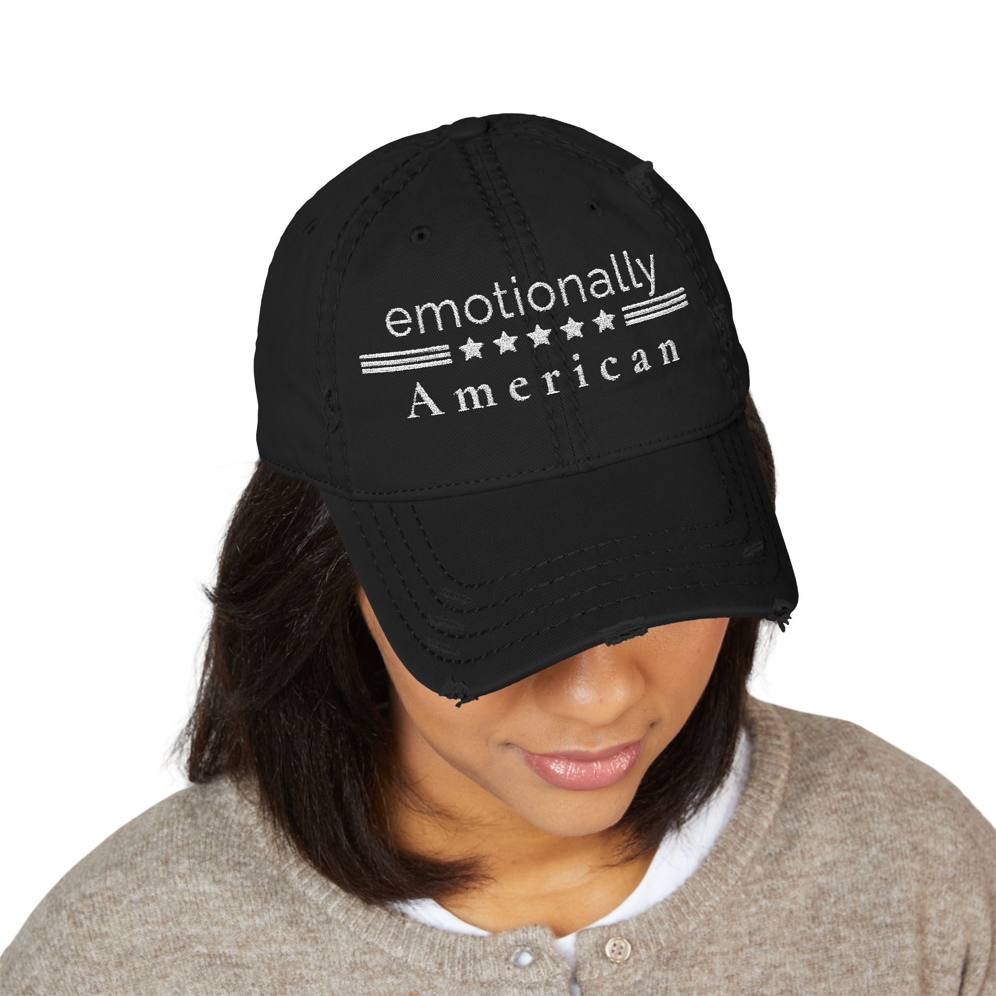 "Emotionally American" | Patriotic hat | Red White & Unfiltered | Group Chat Energy
