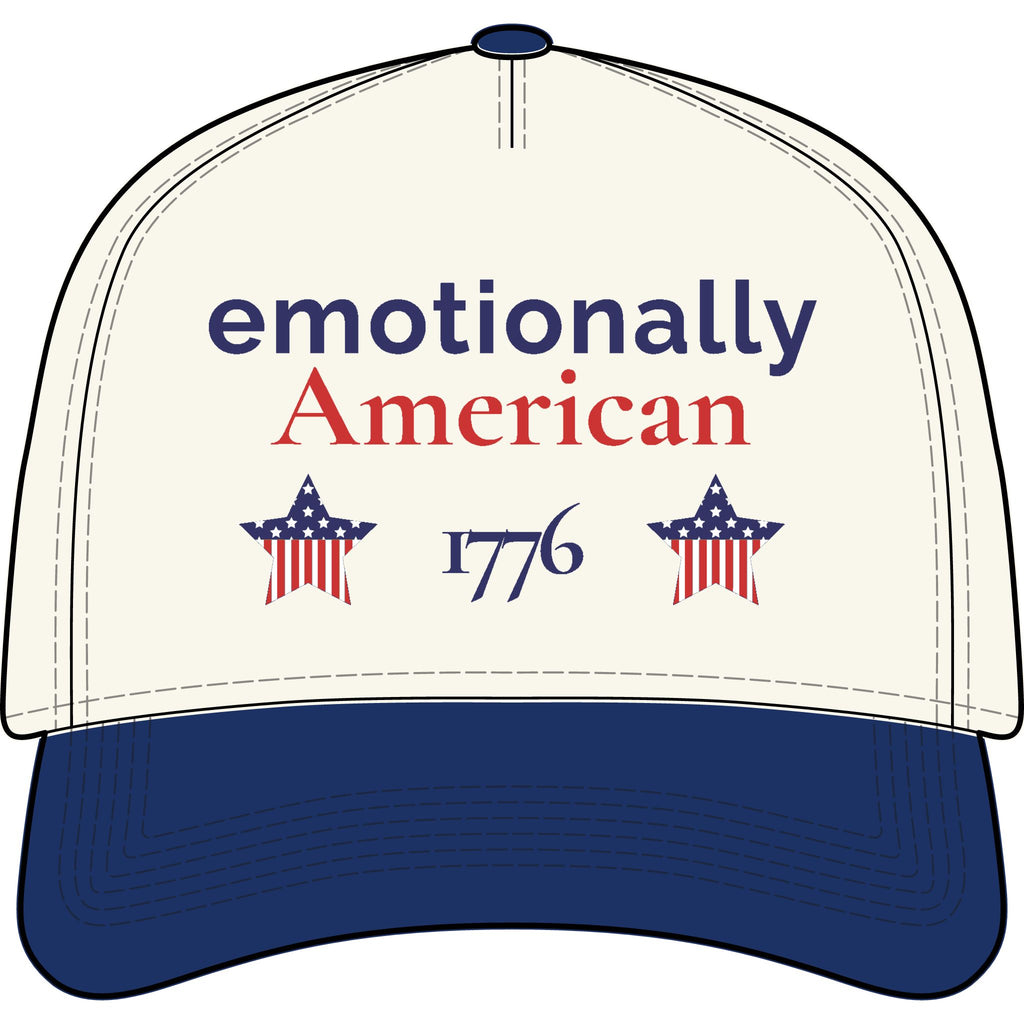 "emotionally american" | Patriotic Hat | Red White & Unfiltered | Group Chat Energy