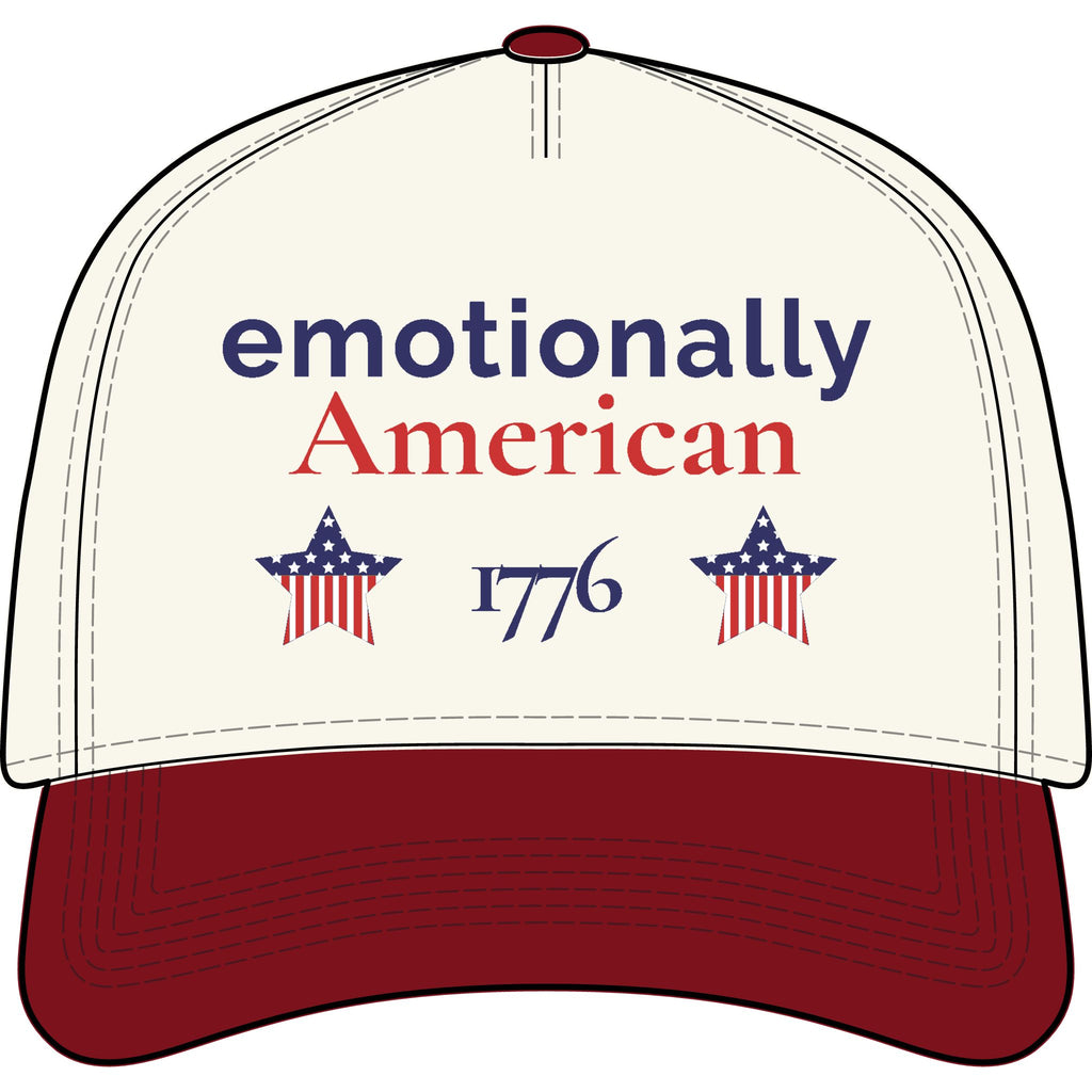"emotionally american" | Patriotic Hat | Red White & Unfiltered | Group Chat Energy