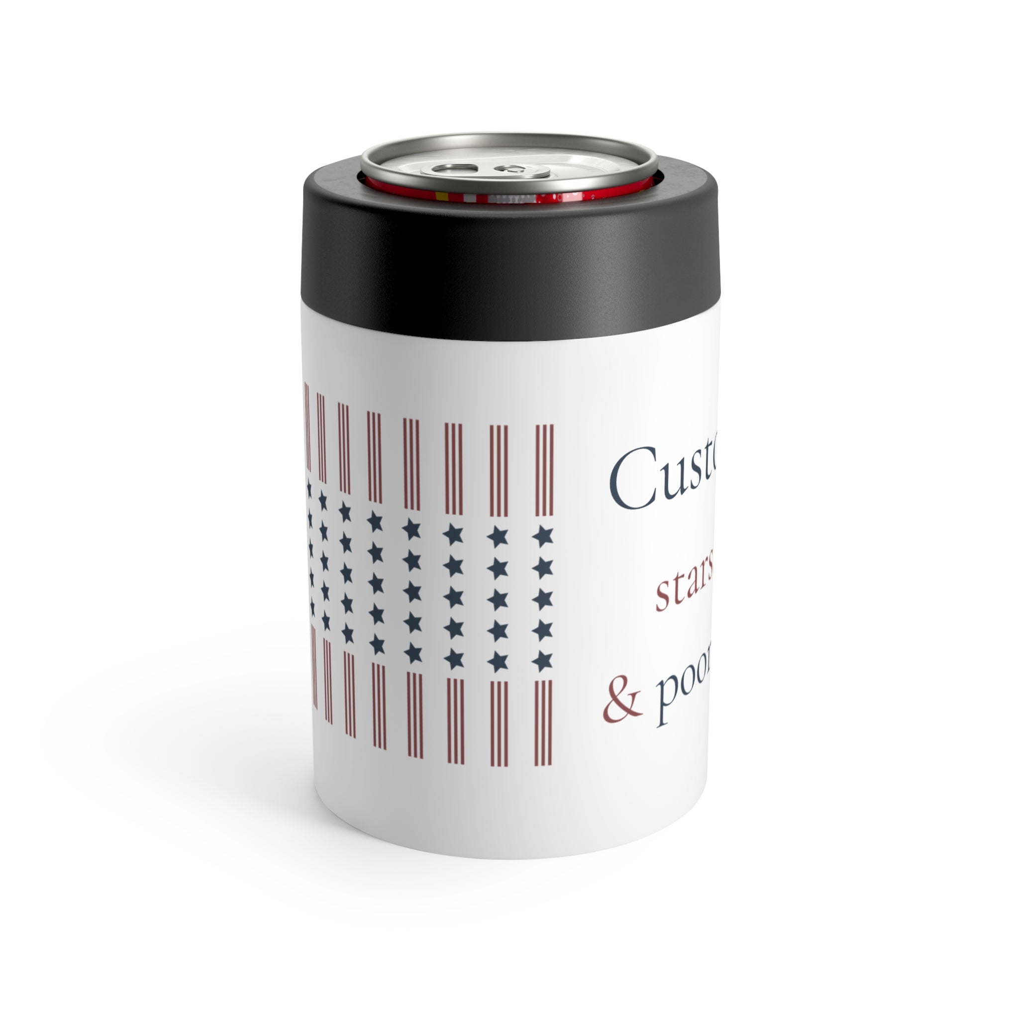 "stars, stripes, & poor decisions" | custom text 12 oz can holder | Group Chat Energy | Red White & Unfiltered