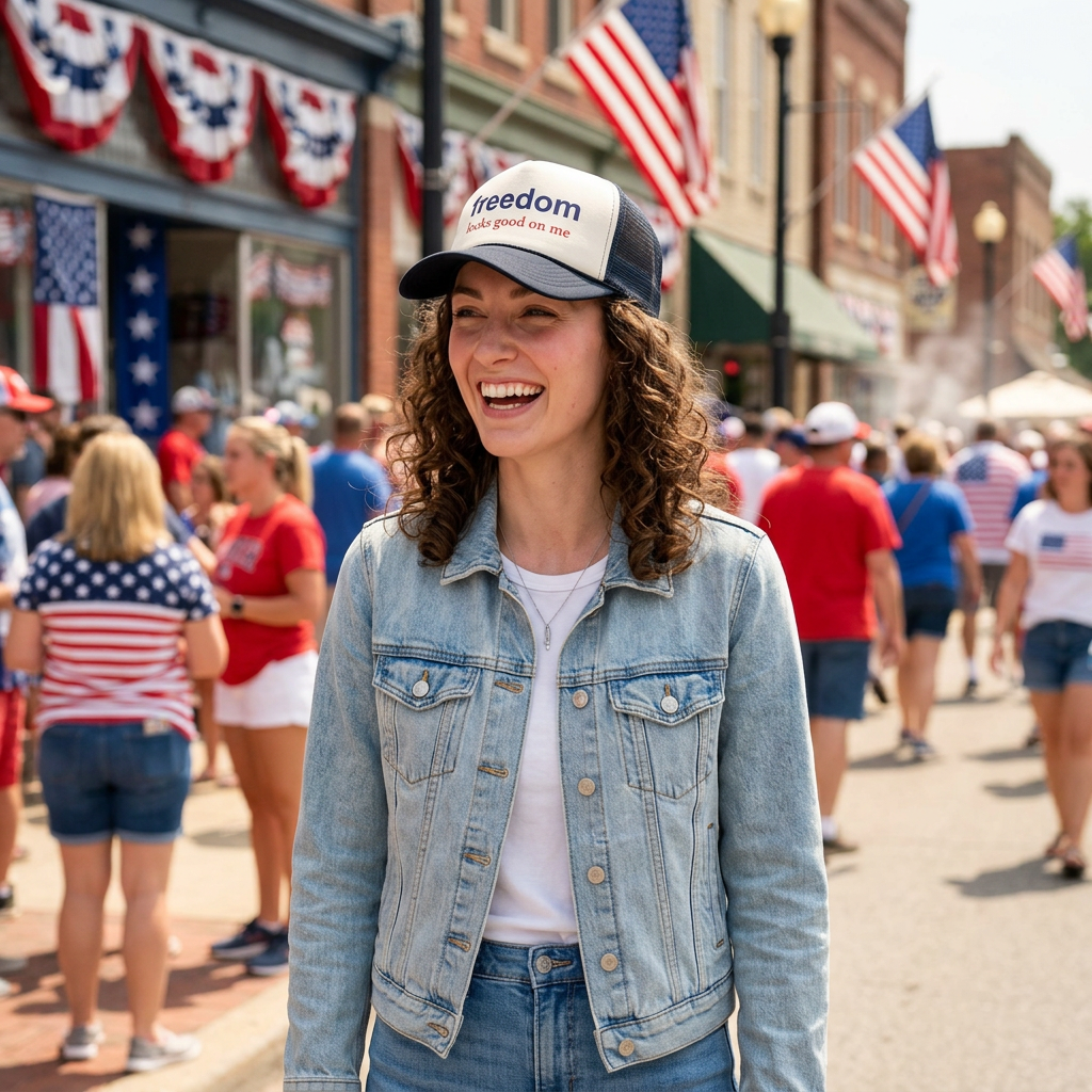 Patriotic Hat for Women | “Freedom Looks Good on Me” Embroidered Baseball Cap | Americana Aesthetic Hat | Fourth of July Hat