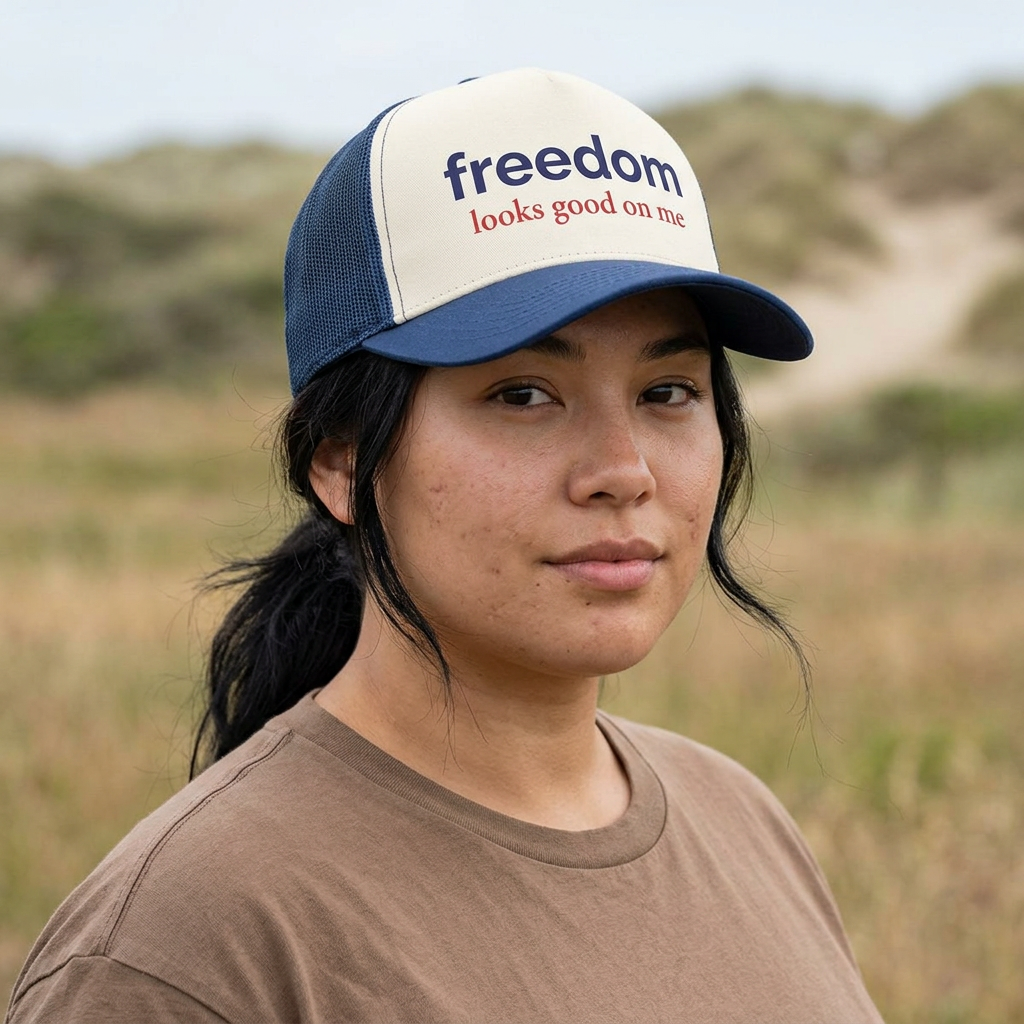 Patriotic Hat for Women | “Freedom Looks Good on Me” Embroidered Baseball Cap | Americana Aesthetic Hat | Fourth of July Hat