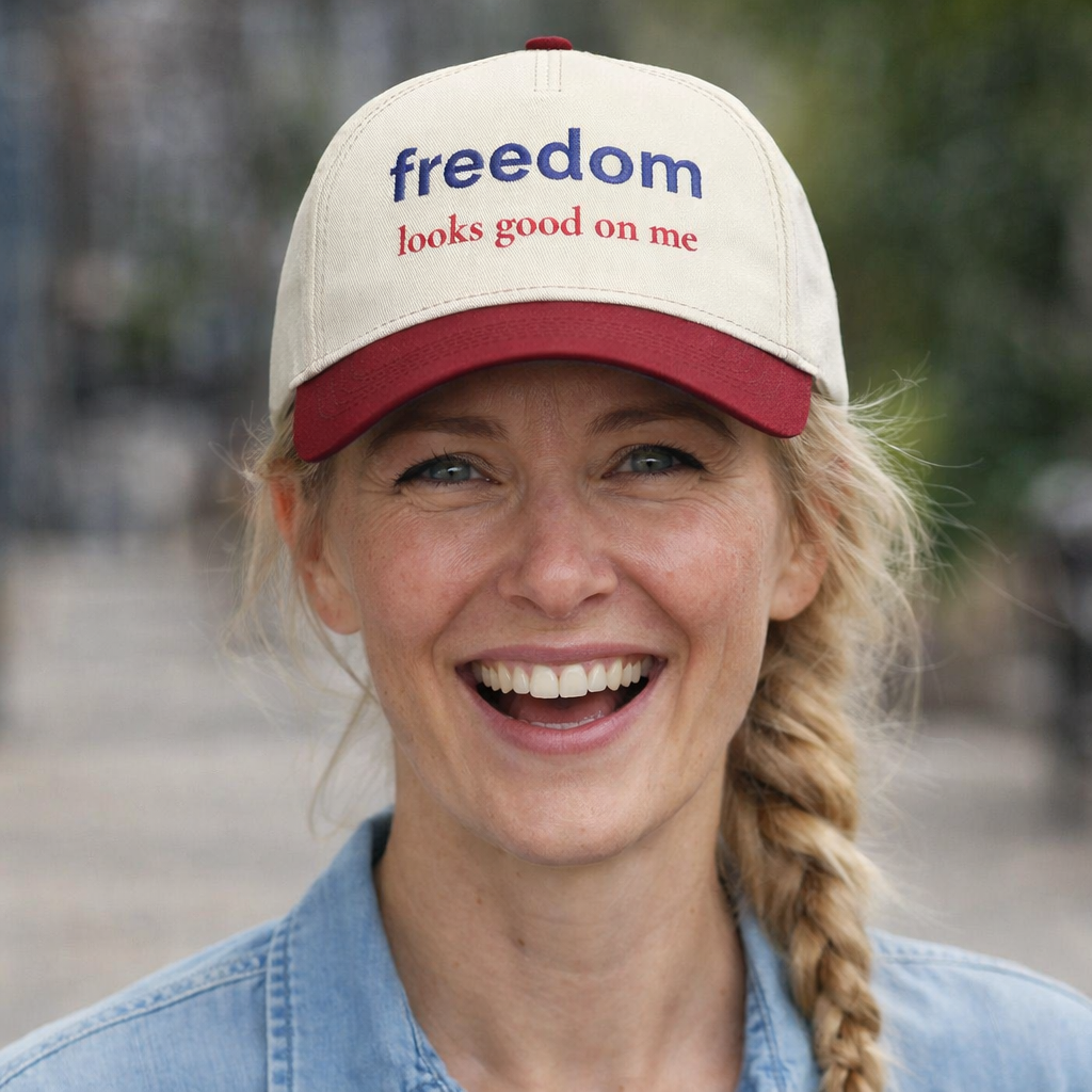 Patriotic Hat for Women | “Freedom Looks Good on Me” Embroidered Baseball Cap | Americana Aesthetic Hat | Fourth of July Hat