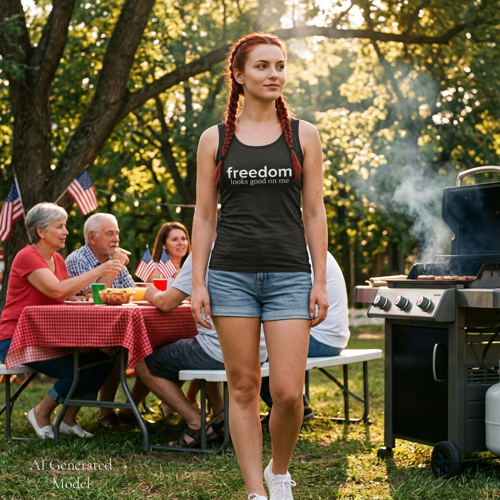 Freedom Looks Good On Me Muscle Tank | Red White Unfiltered | Group Chat Energy