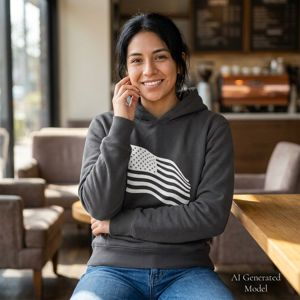 Freedom looks good on me | Waving American Flag Hoodie | Women's Long Sleeve Patriotic Top