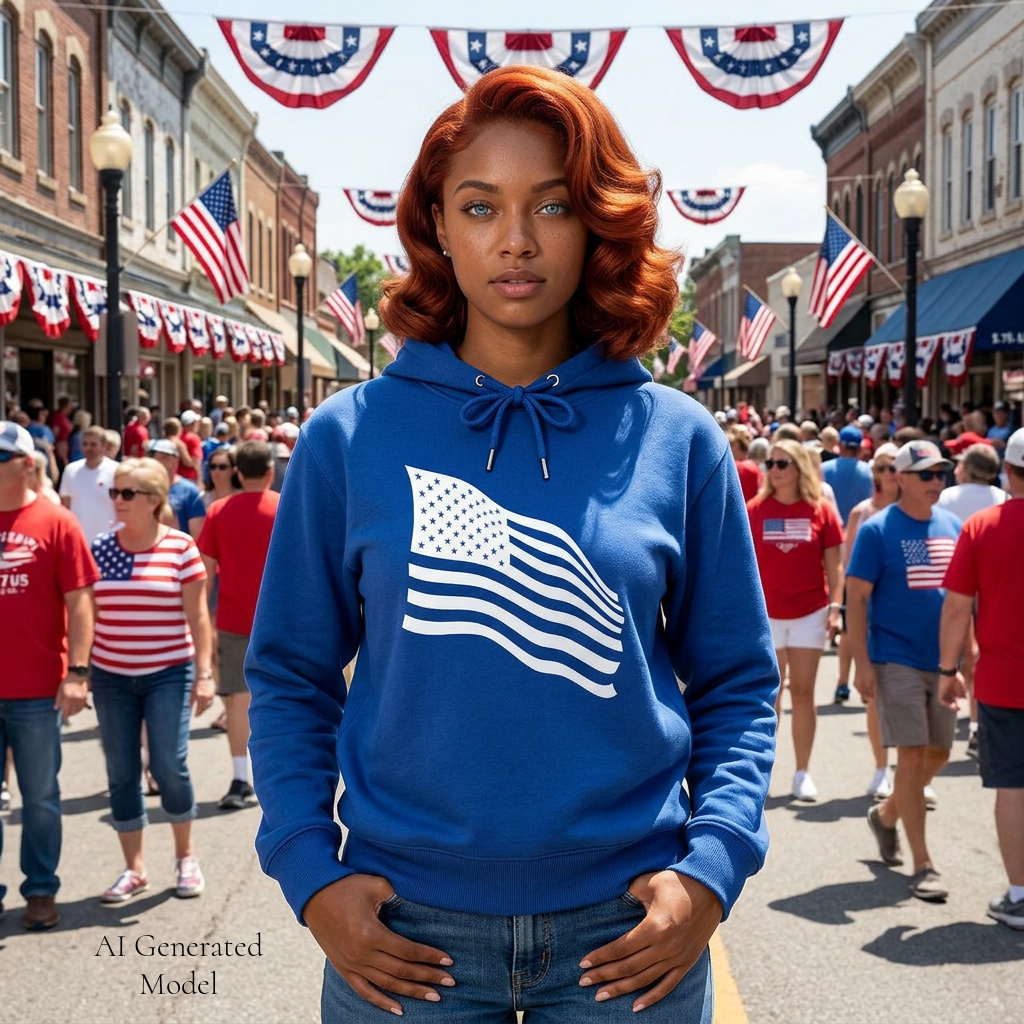 Freedom looks good on me | Waving American Flag Hoodie | Women's Long Sleeve Patriotic Top