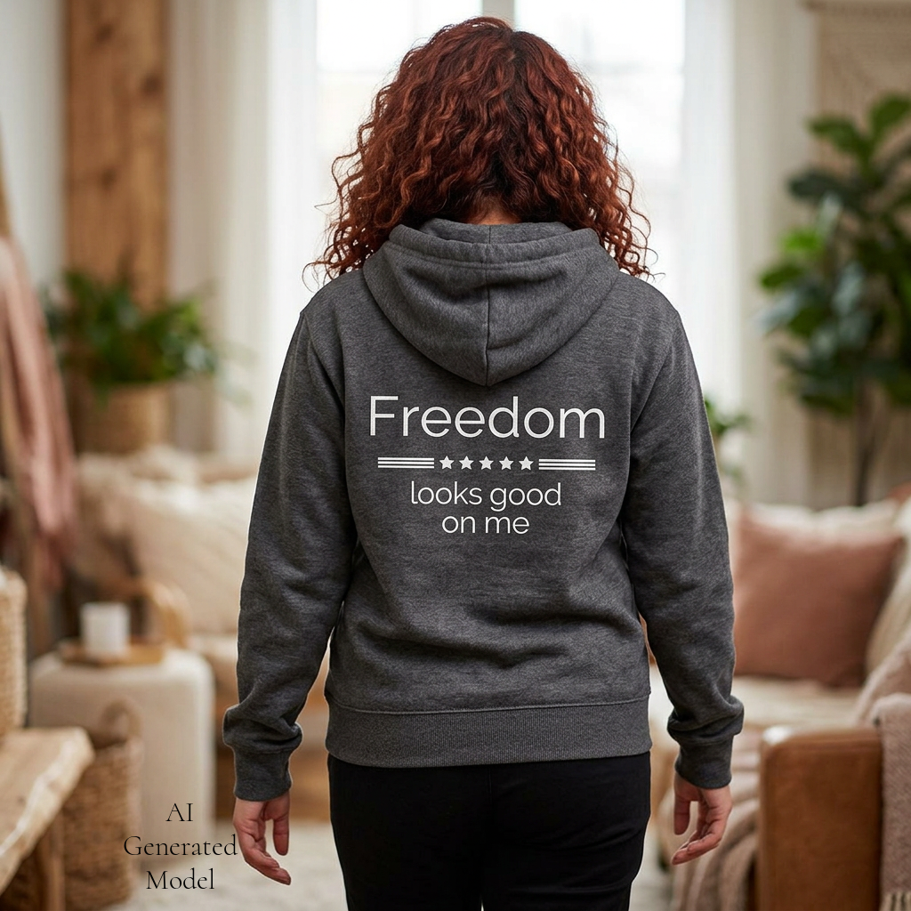 Freedom looks good on me | Waving American Flag Hoodie | Women's Long Sleeve Patriotic Top