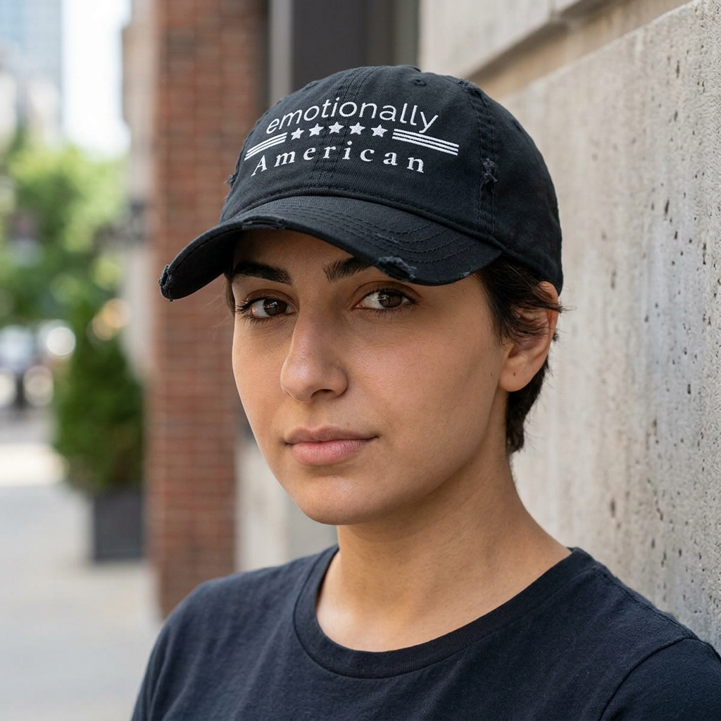 "Emotionally American" | Patriotic hat | Red White & Unfiltered | Group Chat Energy