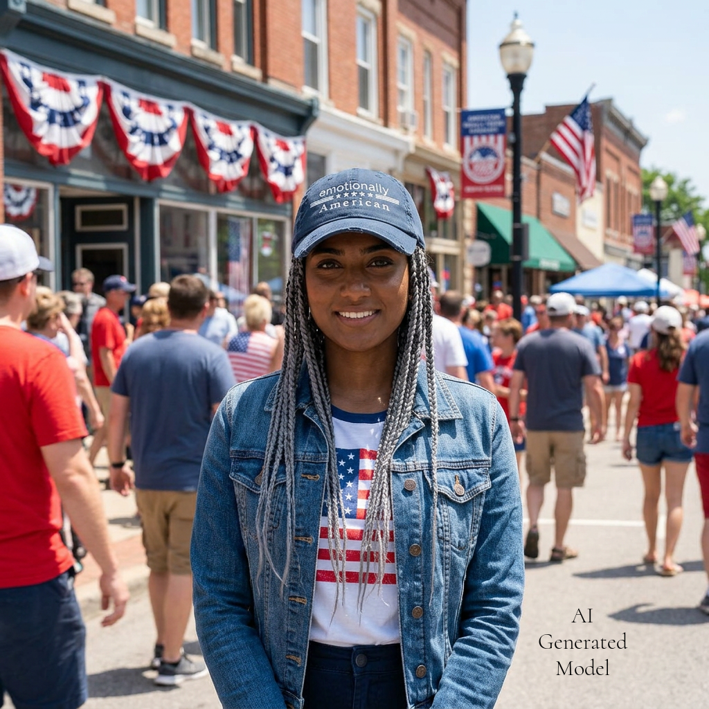 "Emotionally American" | Patriotic hat | Red White & Unfiltered | Group Chat Energy