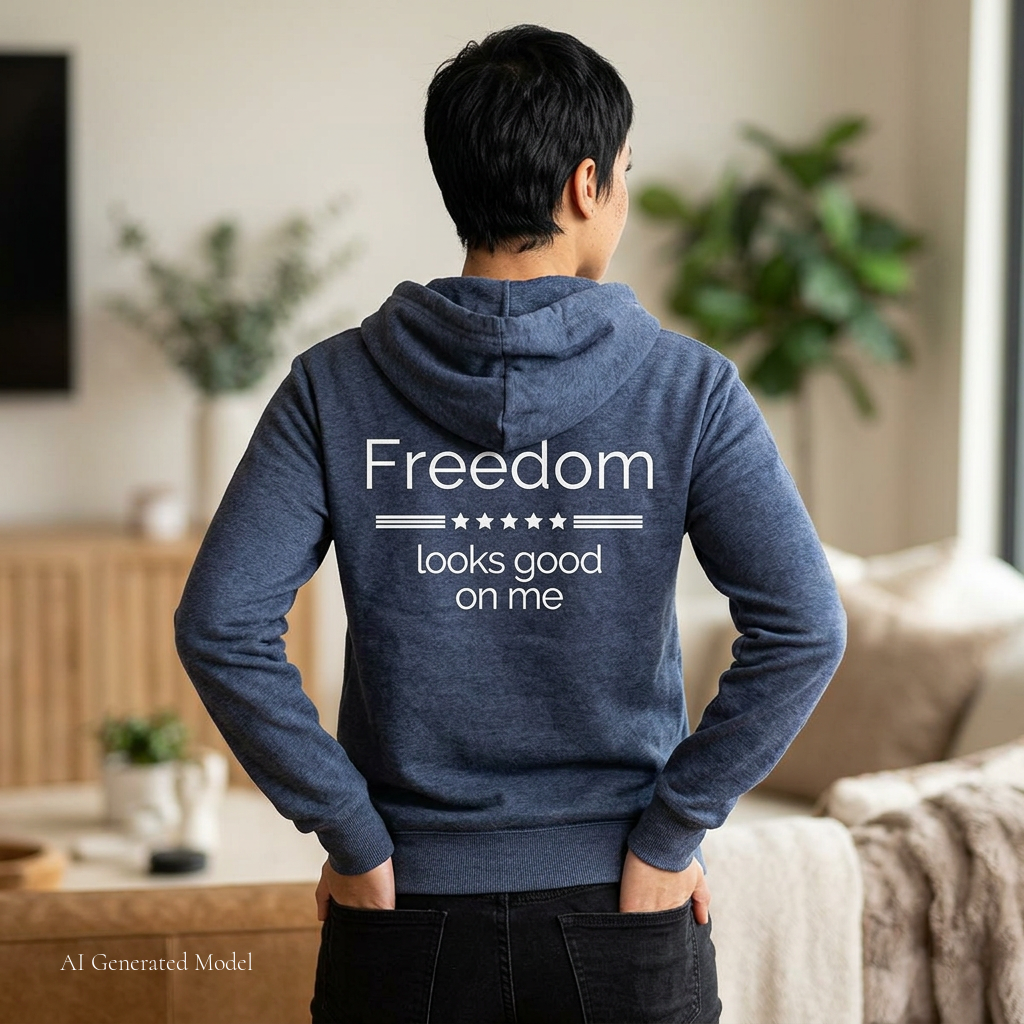 emotionally American front | freedom looks good on me back | Red White & Unfiltered | Group Chat Energy