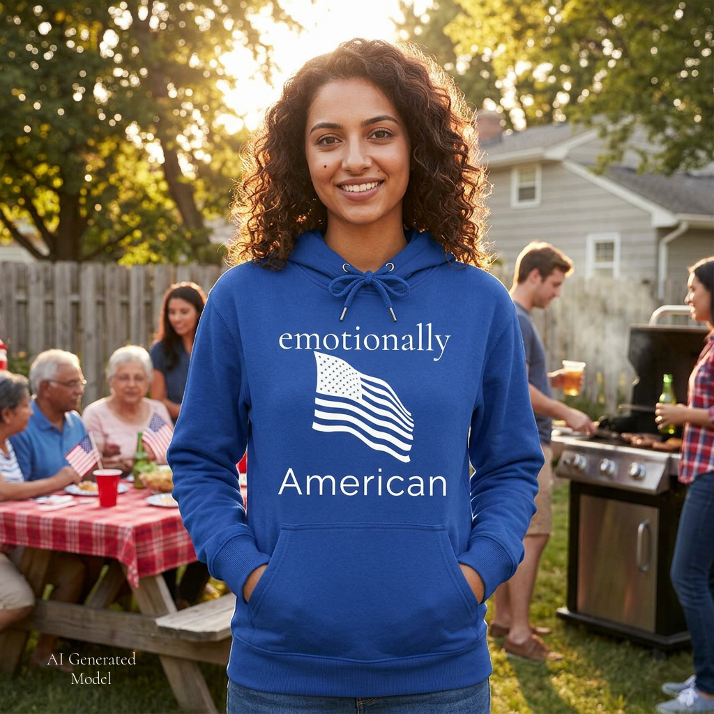 emotionally American front | freedom looks good on me back | Red White & Unfiltered | Group Chat Energy