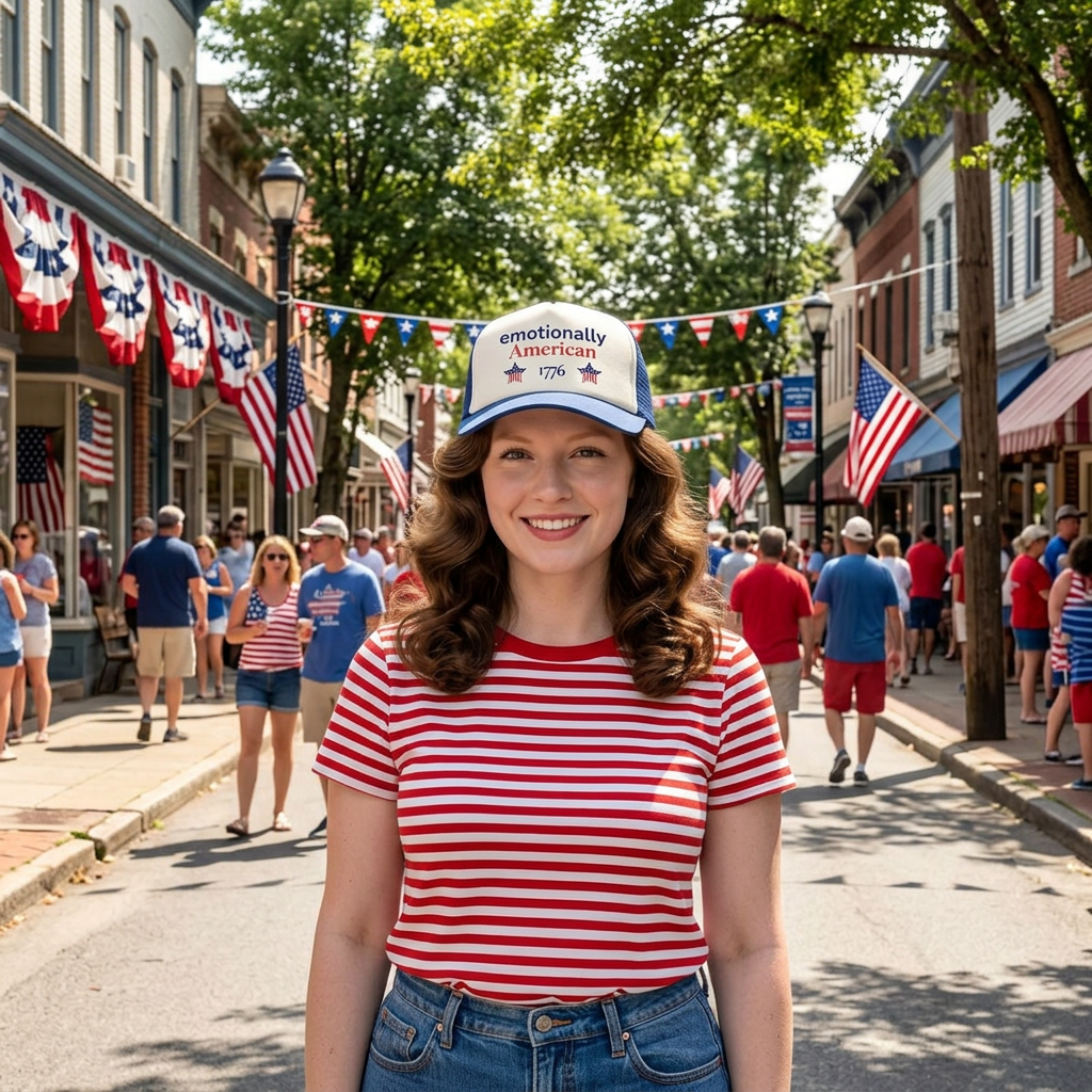 emotionally American | Patriotic Hat | Red White & Unfiltered | Group Chat Energy
