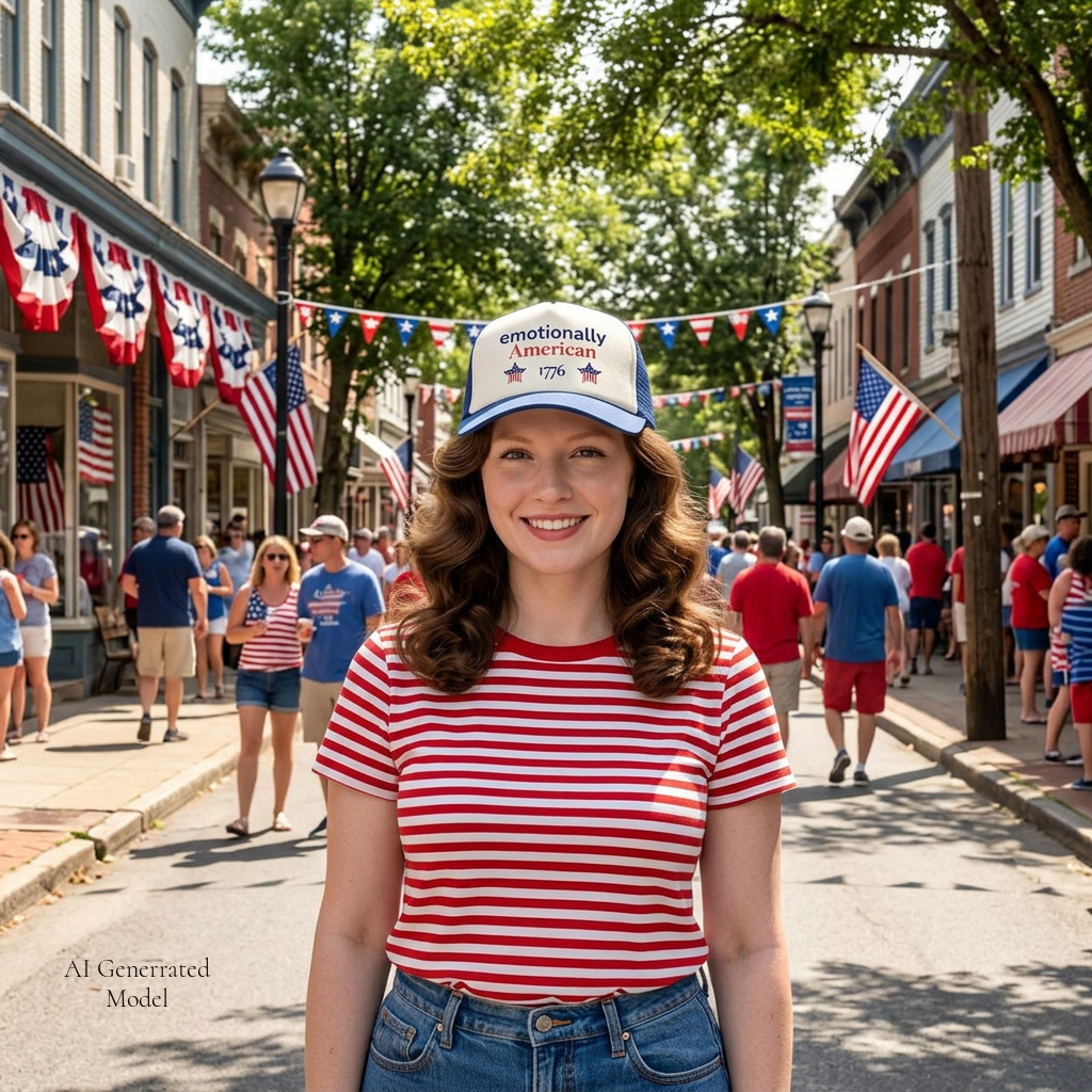 emotionally American | Patriotic Hat | Red White & Unfiltered | Group Chat Energy