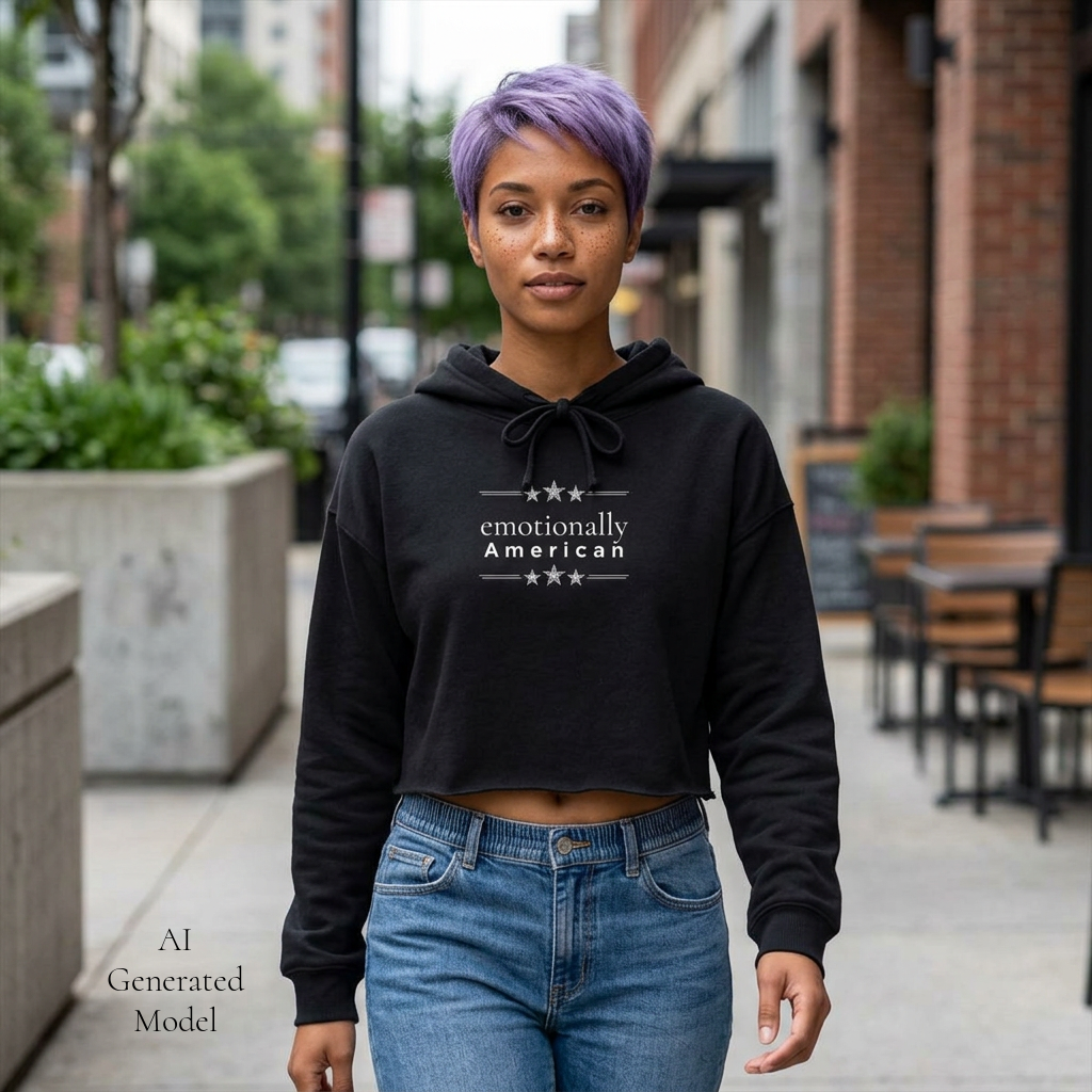 emotionally american | cropped hoodie | red, white & unfiltered.™ | group chat energy | (Custom Name Option)