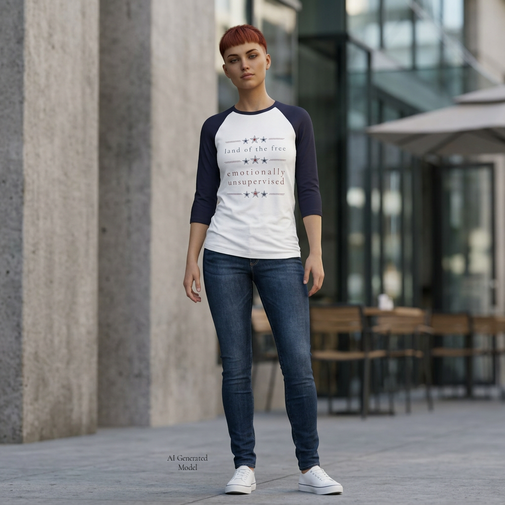 land of the free. emotionally unsupervised | 3/4 sleeved shirt | Group Chat Energy | Red White & Unfiltered