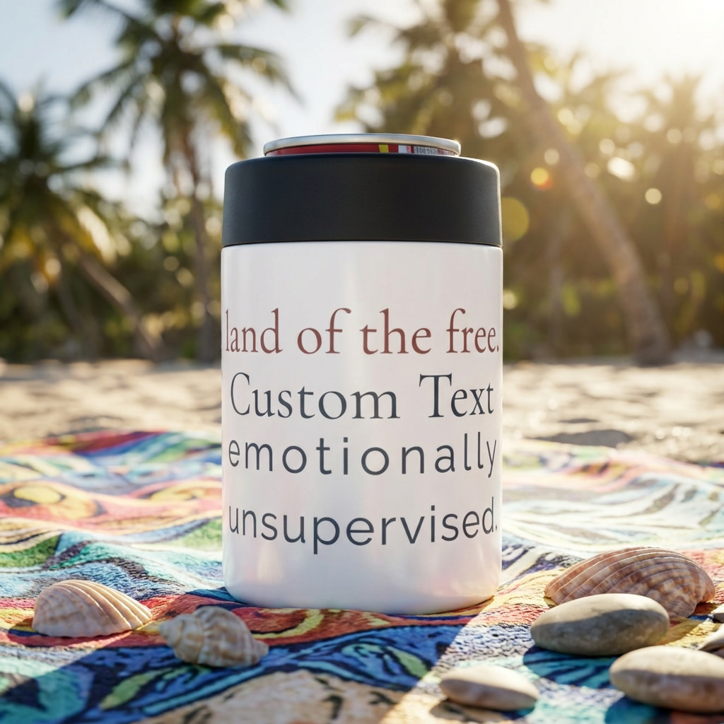 land of the free. emotionally unsupervised | custom text 12 oz can holder | Group Chat Energy | Red White & Unfiltered