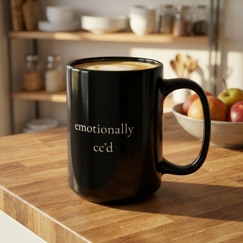 emotionally cc'd | Black 15oz Mug | Debrief After Work | Group Chat Energy