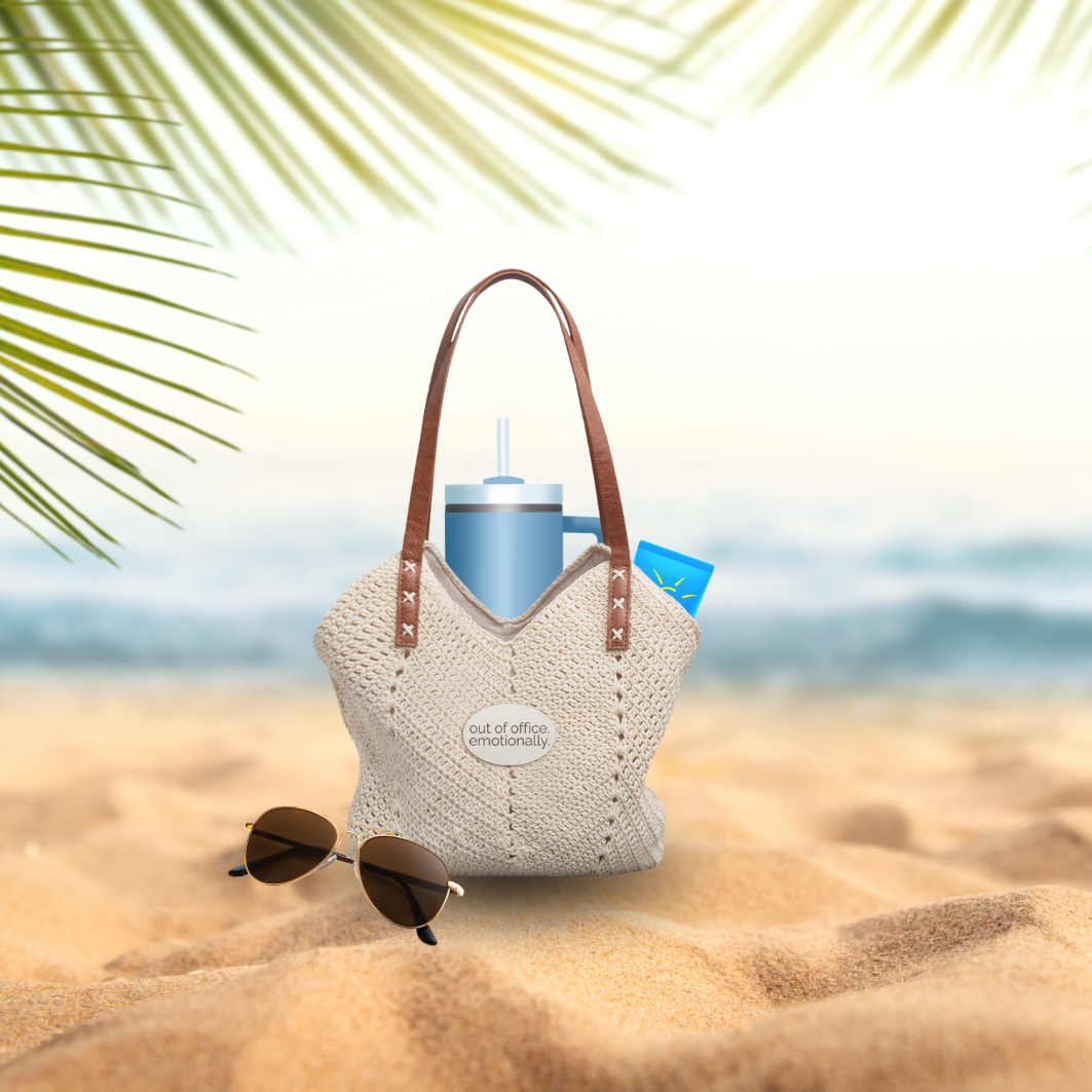 "out of office. emotionally." | Straw Shoulder Bag – Boho Crochet Tote | Vacation Personality | Emotionally Offline | Group Chat Energy
