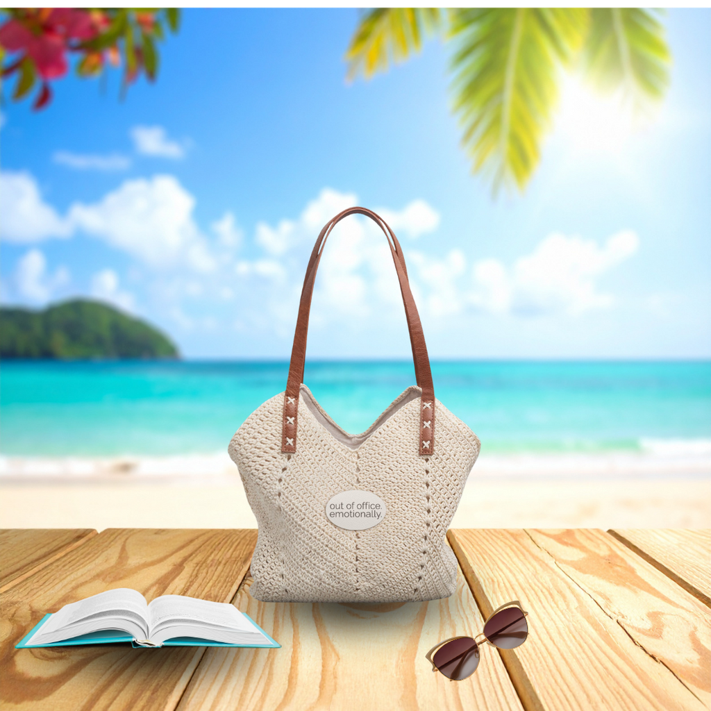 "out of office. emotionally." | Straw Shoulder Bag – Boho Crochet Tote | Vacation Personality | Emotionally Offline | Group Chat Energy
