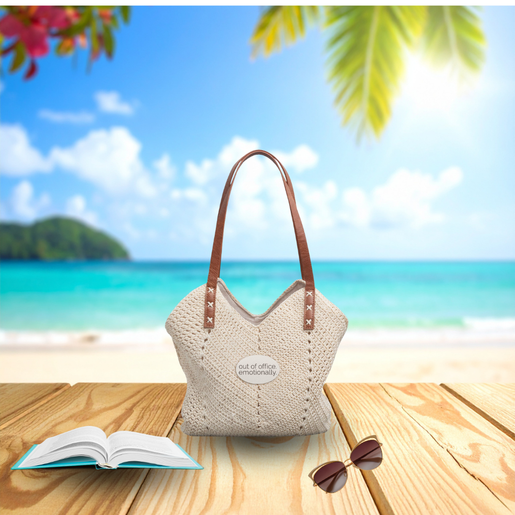 "out of office. emotionally." | Straw Shoulder Bag – Boho Crochet Tote | Vacation Personality | Emotionally Offline | Group Chat Energy