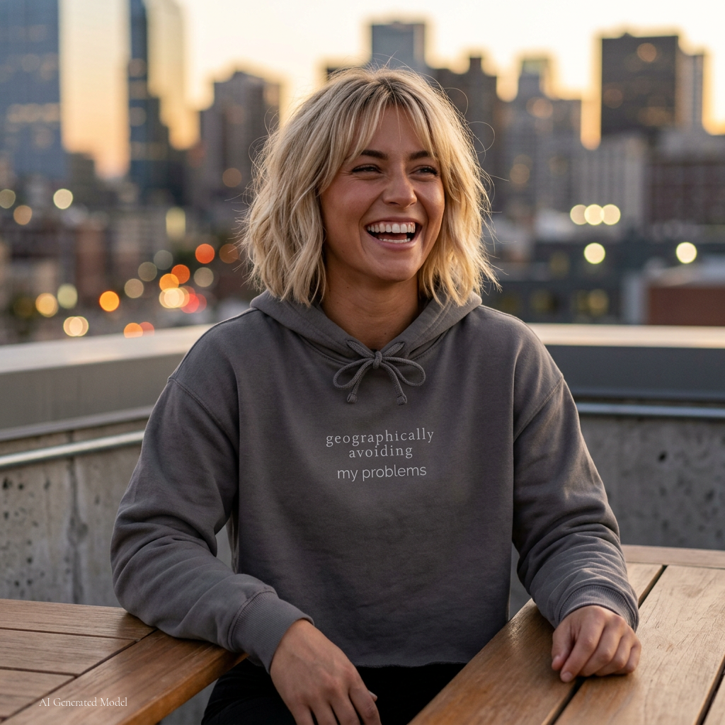 geographically avoiding my problems | cropped hoodie | vacation personality | group chat energy | (Custom Name Option)