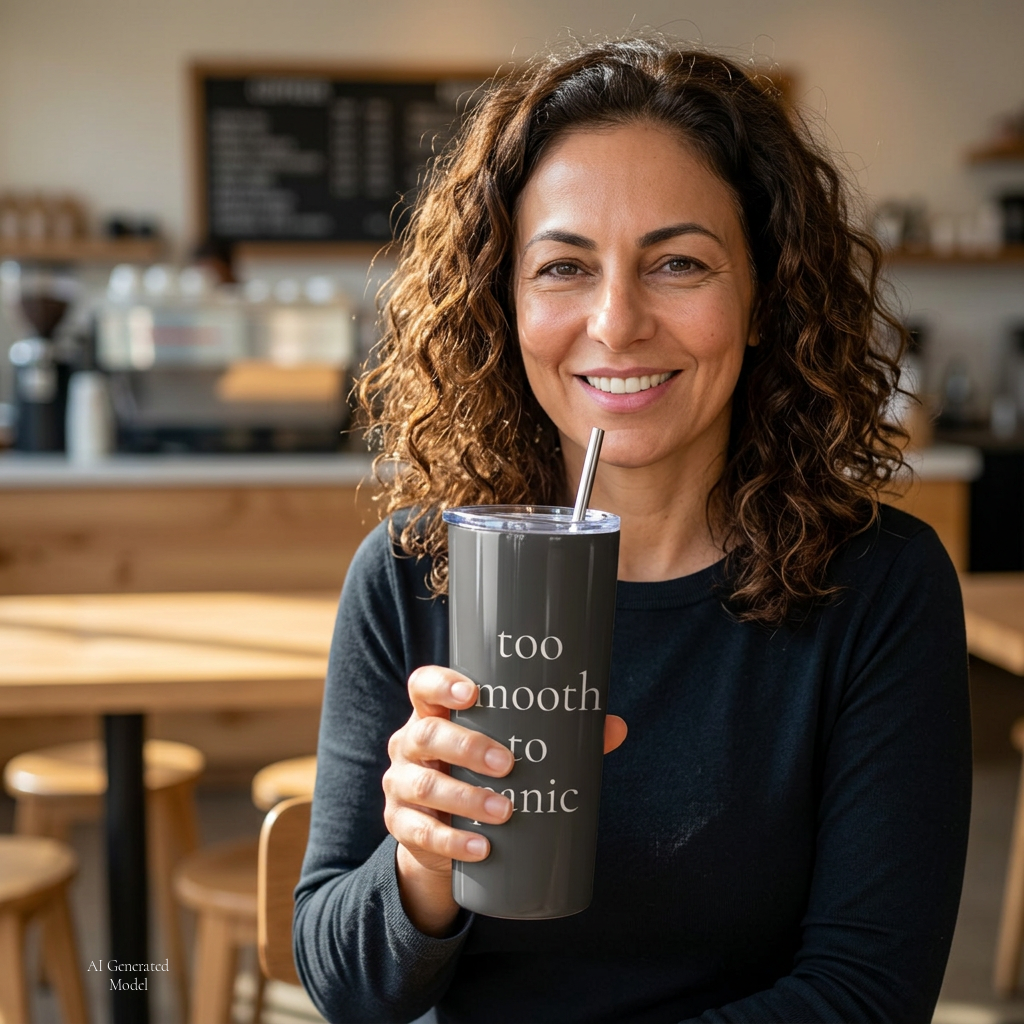"too smooth to panic" | 20oz Tumbler Minimalist Insulated Travel Cup | Maintenance Era | Group Chat Energy