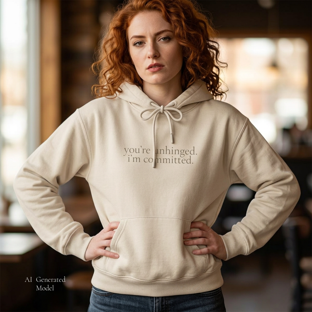 you're unhinged. i'm committed. | pullover hoodie | Loyal but Questionable | Group Chat Energy