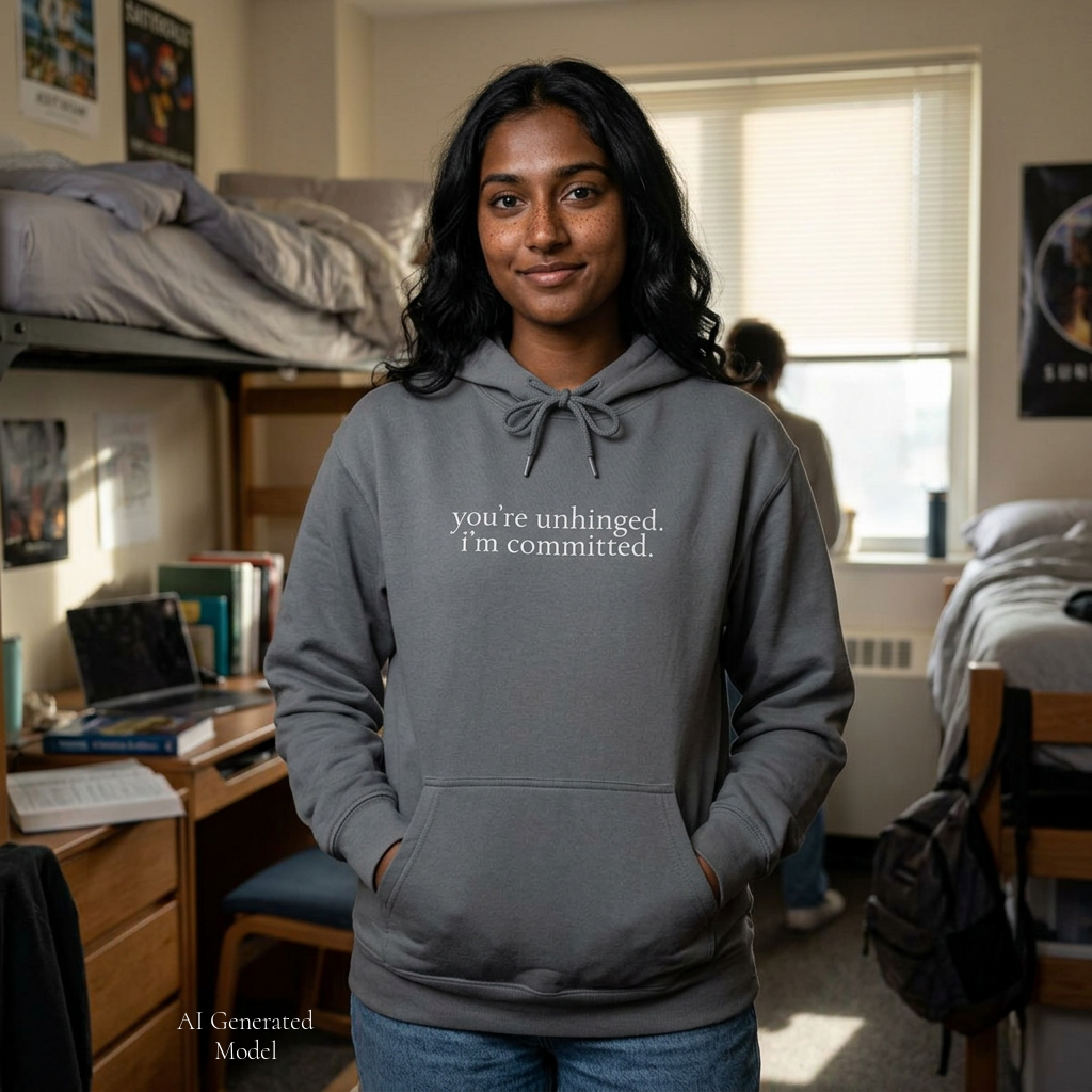 you're unhinged. i'm committed. | pullover hoodie | Loyal but Questionable | Group Chat Energy