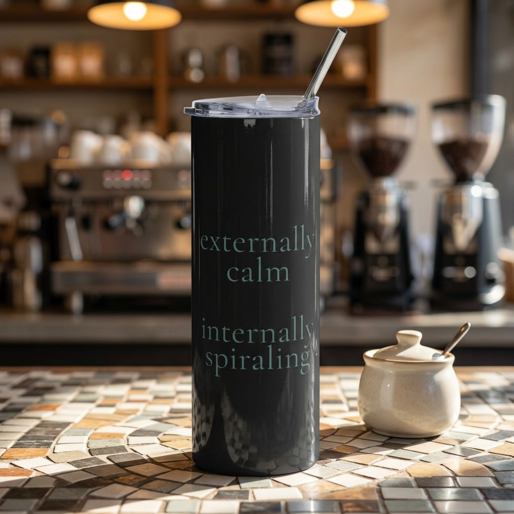 externally calm internally spiraling | 20oz stainless steel tumbler | Maintenance Era | Group Chat Energy