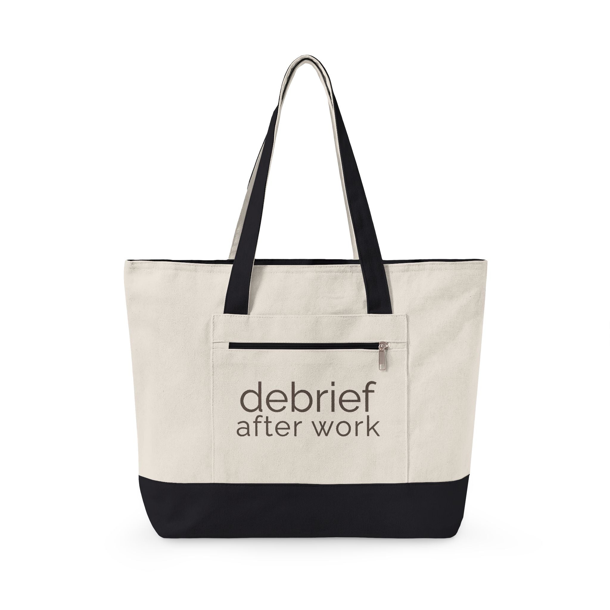 debrief after work | canvas tote bag | zippered everyday carry tote | Debrief After Work | Group Chat Energy