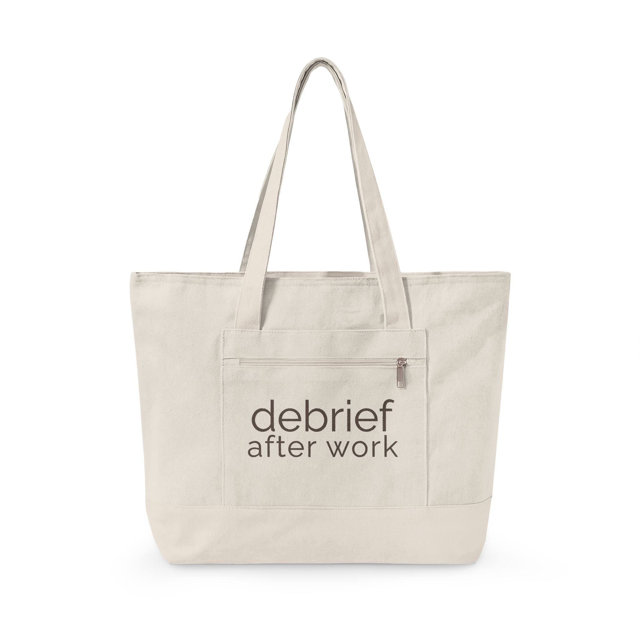 debrief after work | canvas tote bag | zippered everyday carry tote | Debrief After Work | Group Chat Energy