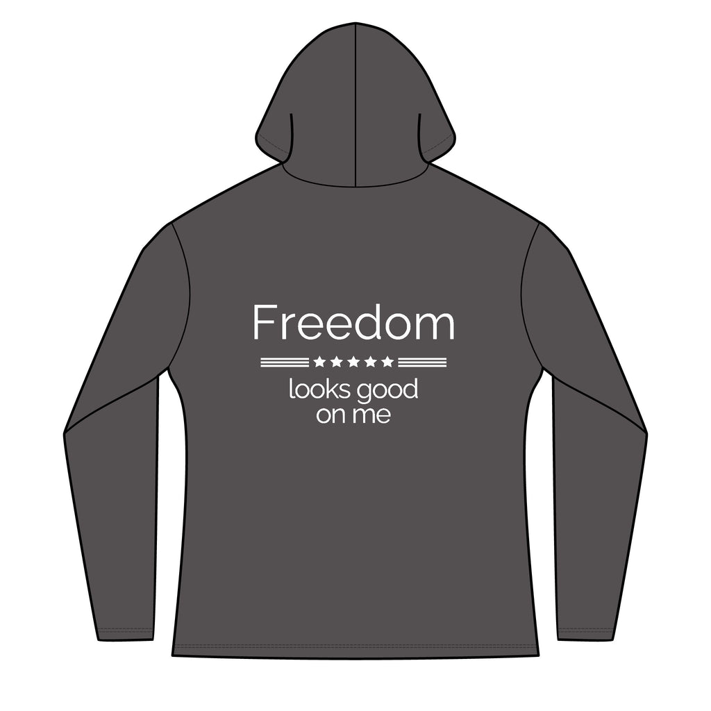 Freedom looks good on me | Waving American Flag Hoodie | Women's Long Sleeve Patriotic Top