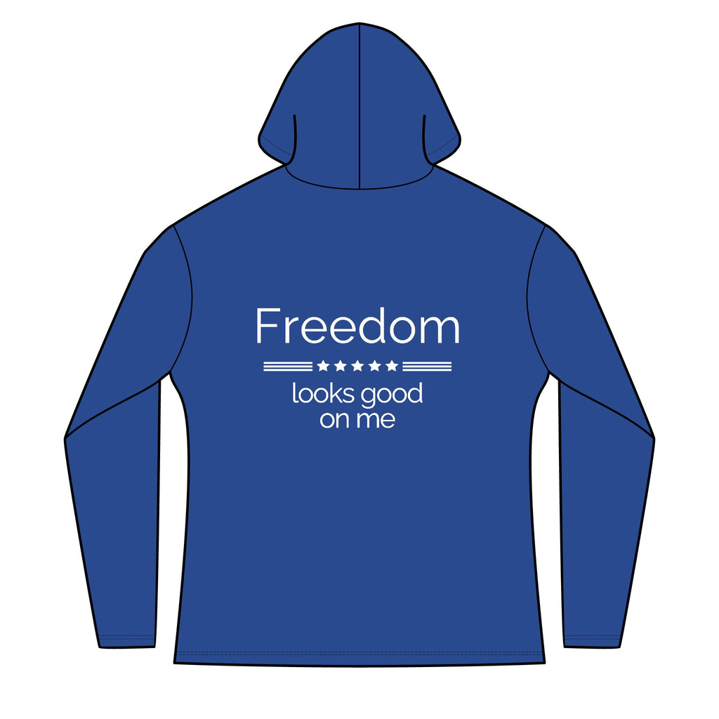freedom looks good on me | Waving American Flag Hoodie | Women's Long Sleeve Patriotic Top | Red, White, and Unfiltered | Group Chat Energy