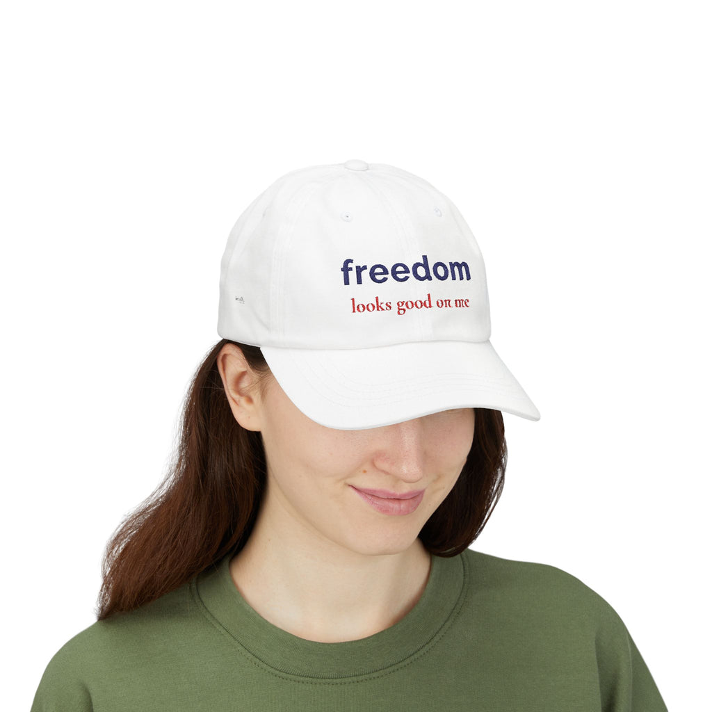 Patriotic Hat for Women | “Freedom looks good on me” Embroidered Baseball Cap | Americana Aesthetic Hat | Fourth of July Outfit