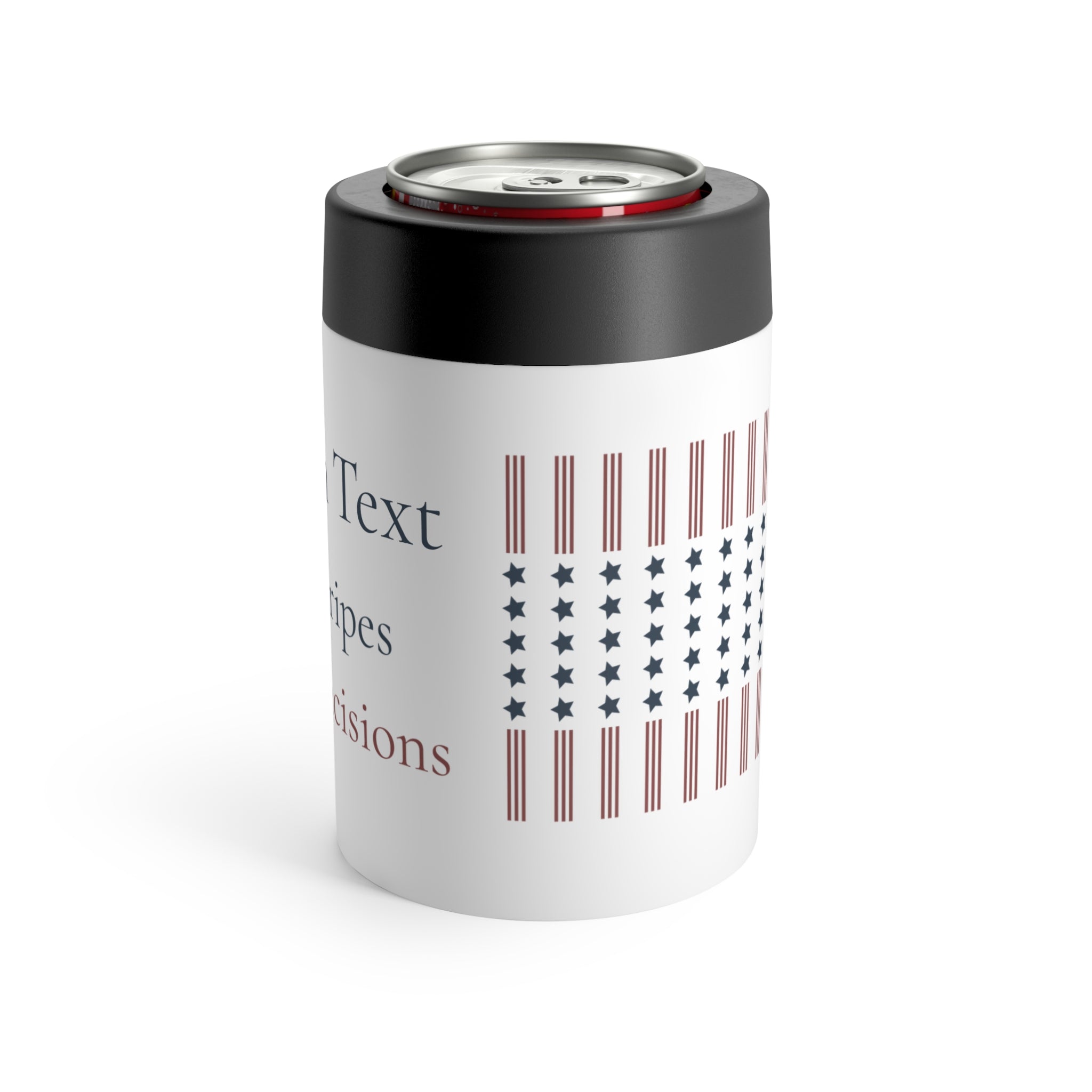 "stars, stripes, & poor decisions" | custom text 12 oz can holder | Group Chat Energy | Red White & Unfiltered