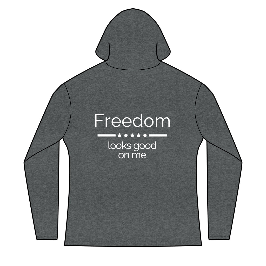 Freedom looks good on me | Waving American Flag Hoodie | Women's Long Sleeve Patriotic Top