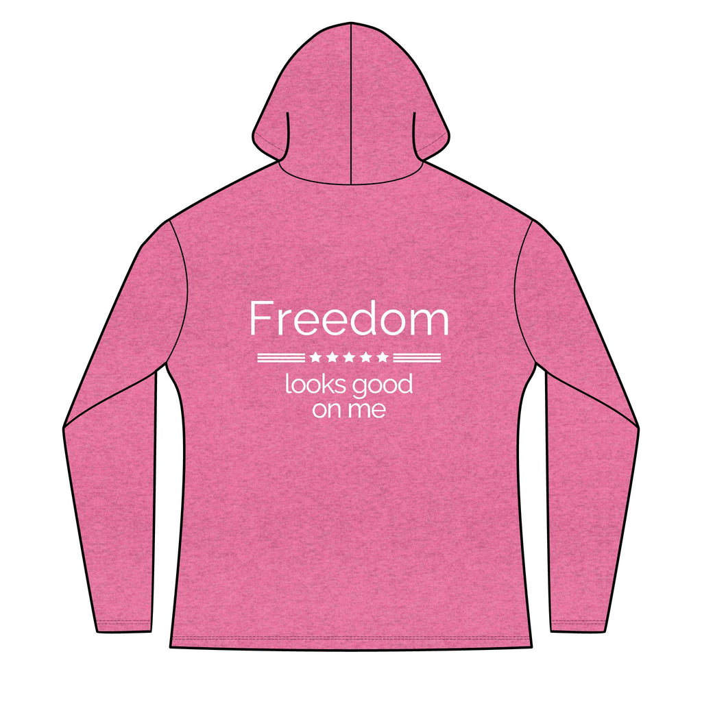 freedom looks good on me | Waving American Flag Hoodie | Women's Long Sleeve Patriotic Top | Red, White, and Unfiltered | Group Chat Energy