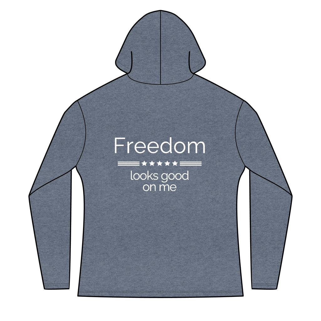 freedom looks good on me | Waving American Flag Hoodie | Women's Long Sleeve Patriotic Top | Red, White, and Unfiltered | Group Chat Energy