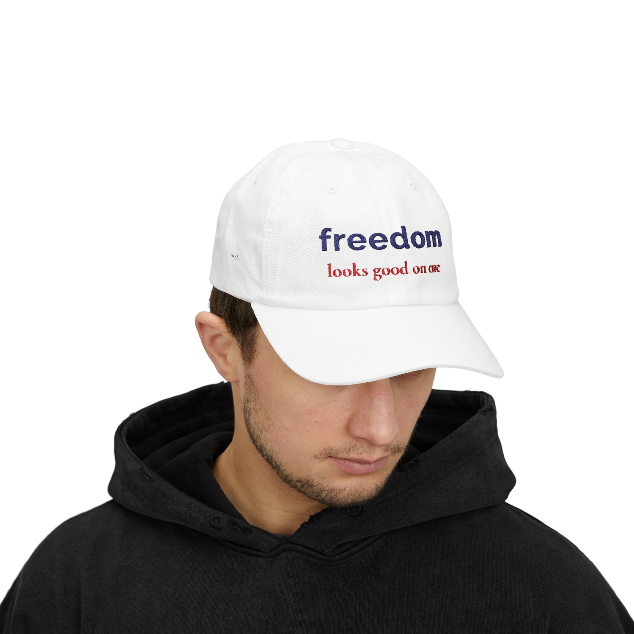 Patriotic Hat for Women | “Freedom looks good on me” Embroidered Baseball Cap | Americana Aesthetic Hat | Fourth of July Outfit