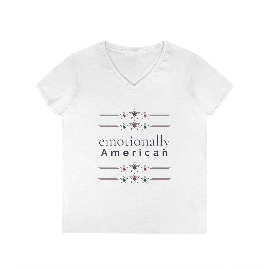 "emotionally american" | V-Neck Tee | Red White & Unfiltered | Group Chat Energy