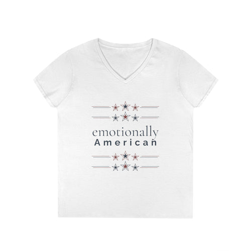 "emotionally american" | V-Neck Tee | Red White & Unfiltered | Group Chat Energy