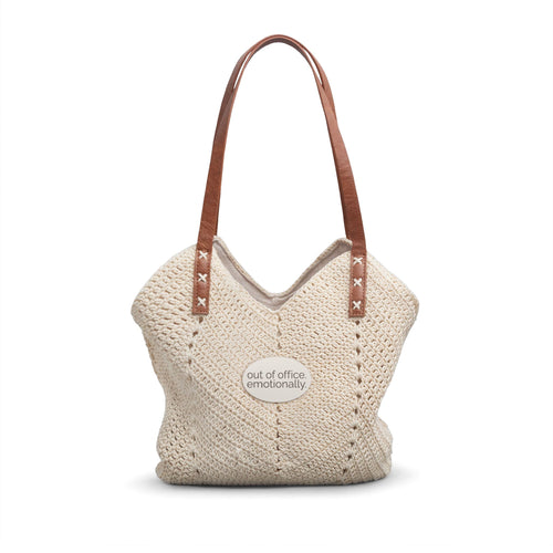 "out of office. emotionally." | Straw Shoulder Bag – Boho Crochet Tote | Vacation Personality | Emotionally Offline | Group Chat Energy