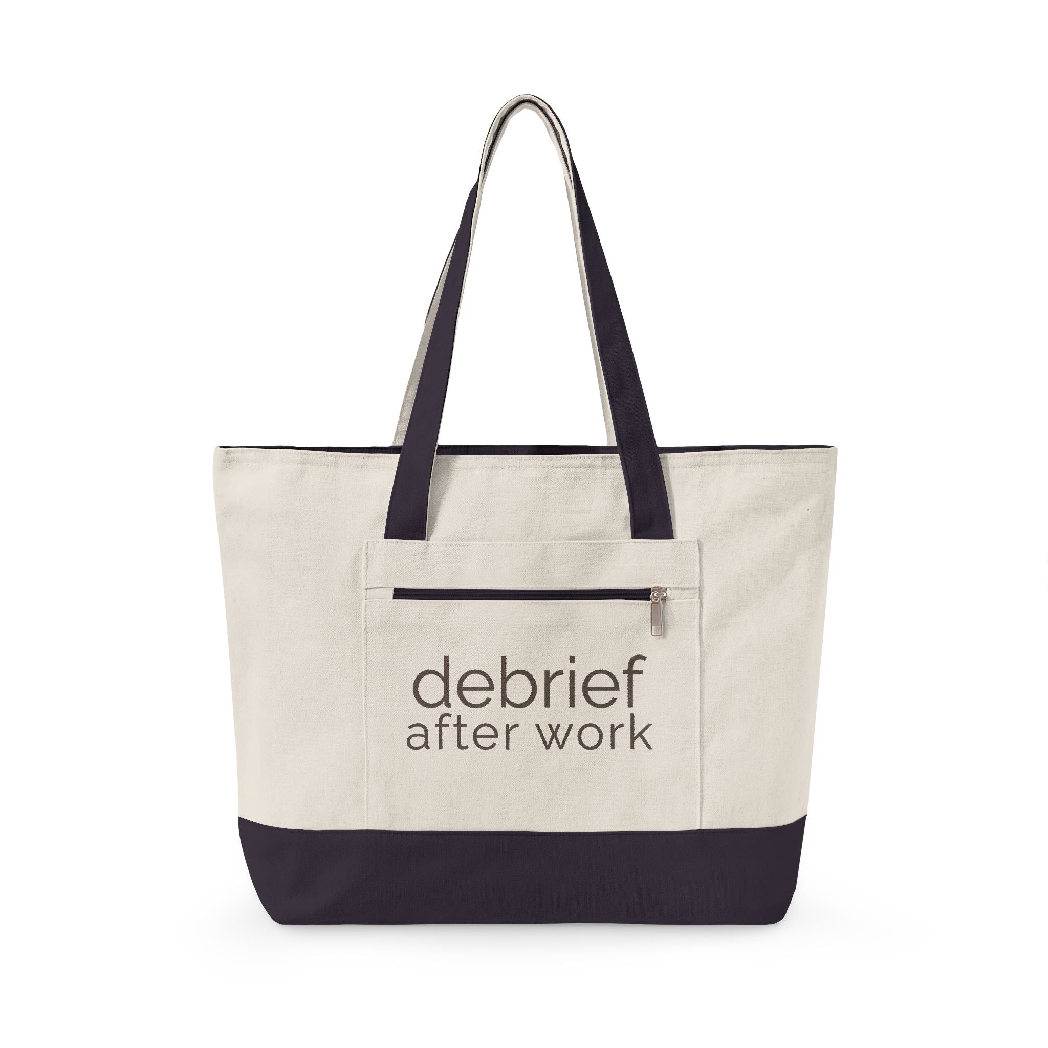 debrief after work | canvas tote bag | zippered everyday carry tote | Debrief After Work | Group Chat Energy